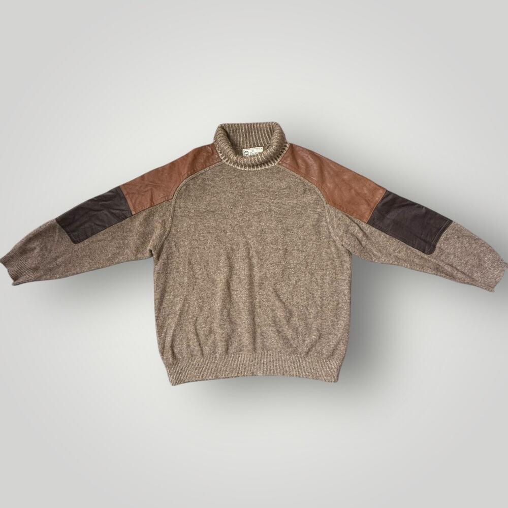 Vintage Bizzarro Made in Italy Wool Sweater with Leather Patches sz 50